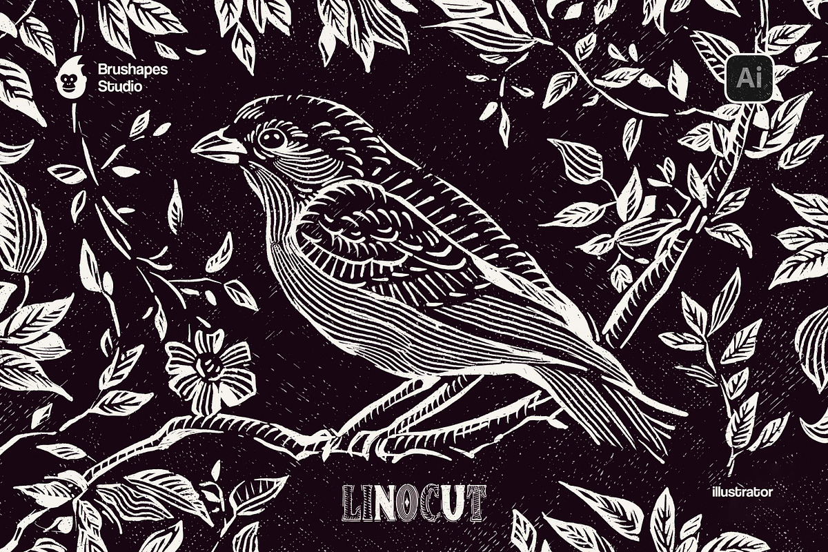 Linocut Illustrator Brushes, a Brush Add-On by brushapes.com (Photo 1 of 6)