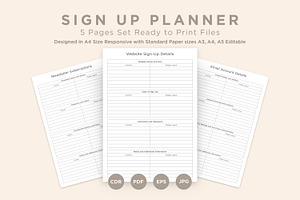 Sign up Planner Pages Set V-01, a Stationery Template by shahsoft