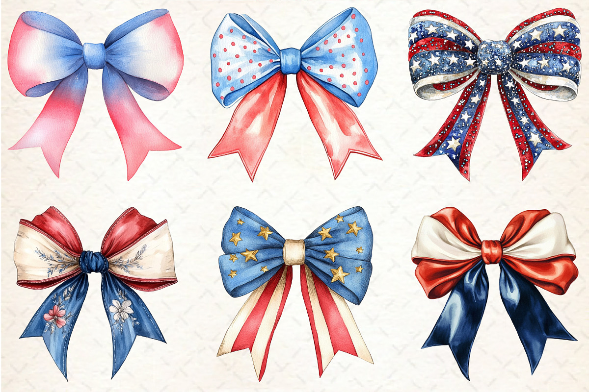 Red White Blue Coquette Bow Clipart, a Seasonal Illustration by Rose Art (Photo 2 of 4)