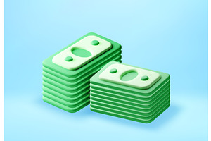 3D Stack of green paper money, a Finance Illustration by Abscent