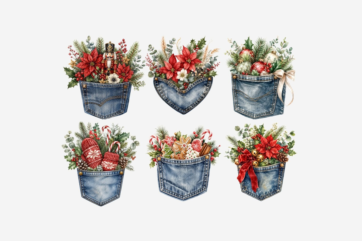 Christmas Denim Pocket Clipart, a Seasonal Illustration by Tanya Kart (Photo 8 of 9)