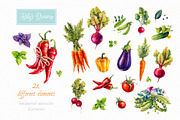 Vegetables. Watercolor, a Decorative Illustration by Ekaterina Mikheeva (Thumbnail 2 of 8)