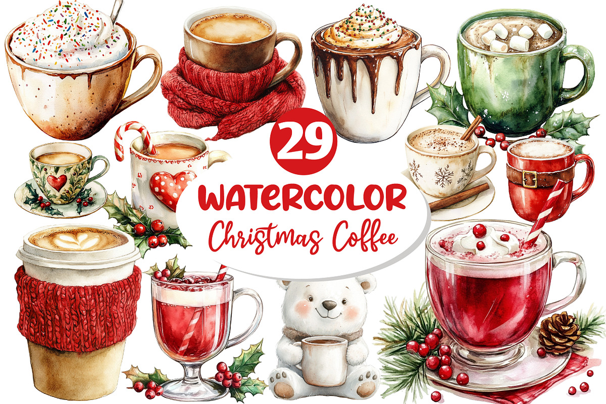 Christmas Coffee Sublimation Clipart, an Illustration by Dream Creation (Photo 1 of 6)