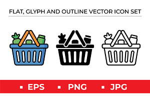 Shopping Basket Vector Icon Set, an Outline Icon by Artonix
