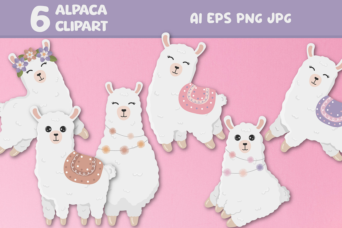 Cute Cartoon Alpacas Clipart, an Object Graphic by linakilljoy (Photo 1 of 3)