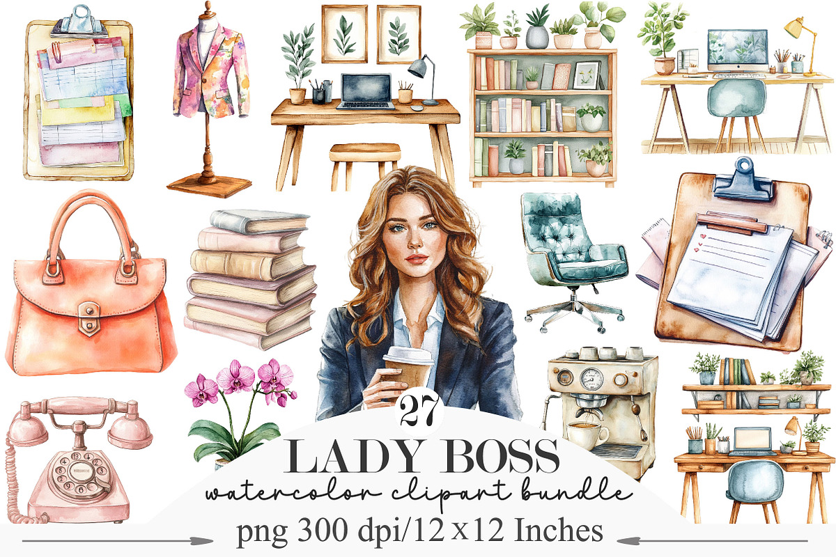 Watercolor Lady Boss Clipart, an Illustration by Designking (Photo 1 of 5)