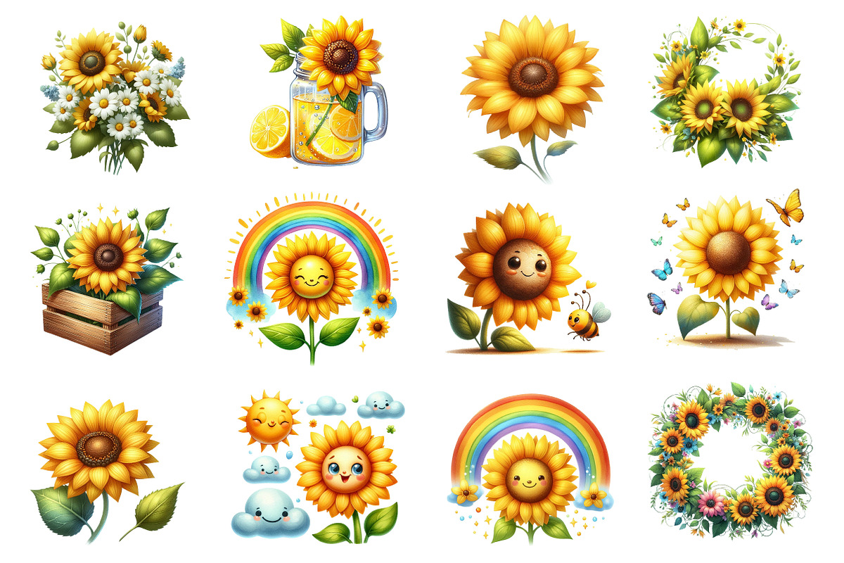 Watercolor Sunflower Clipart, an Illustration by Dream Creation (Photo 3 of 4)