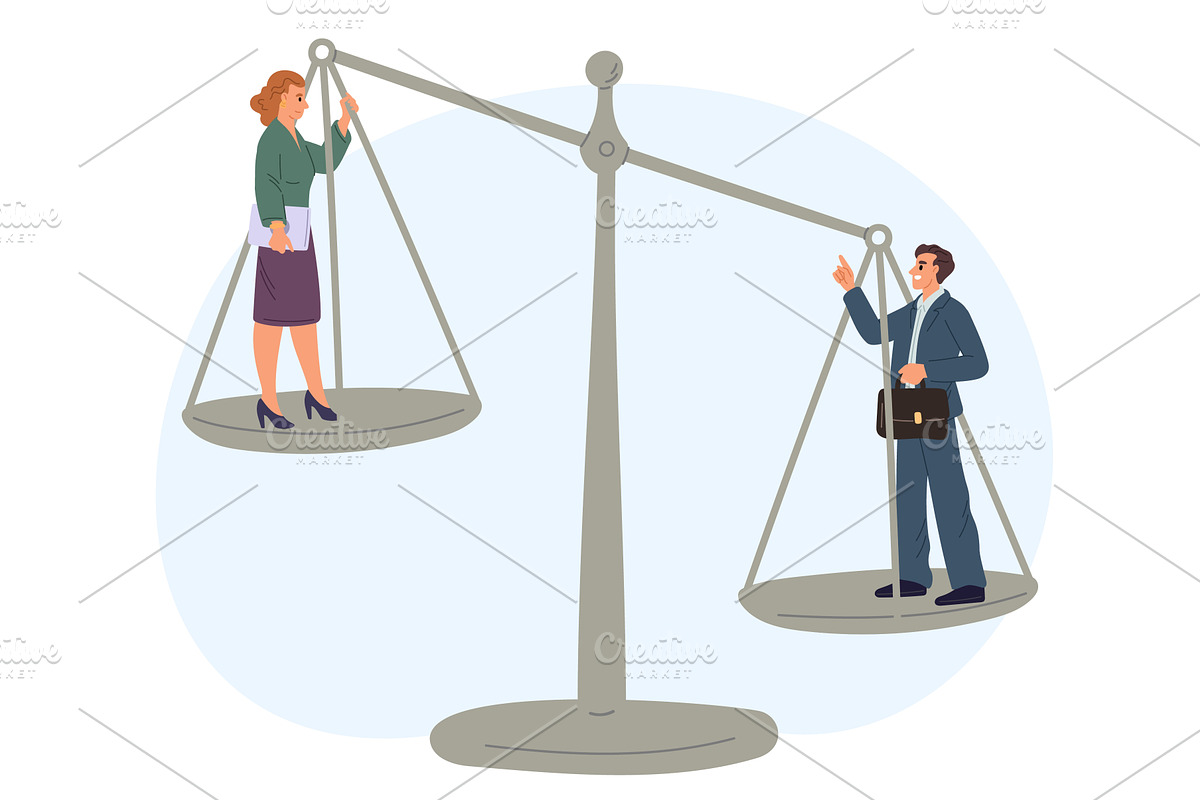 Man and woman on scales. Social, a Person Illustration by Vectorbuum