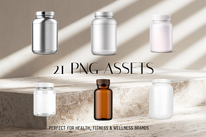 Supplement & Vitamin PNG Mockup Pack, a Packaging Mockup by Threestudio