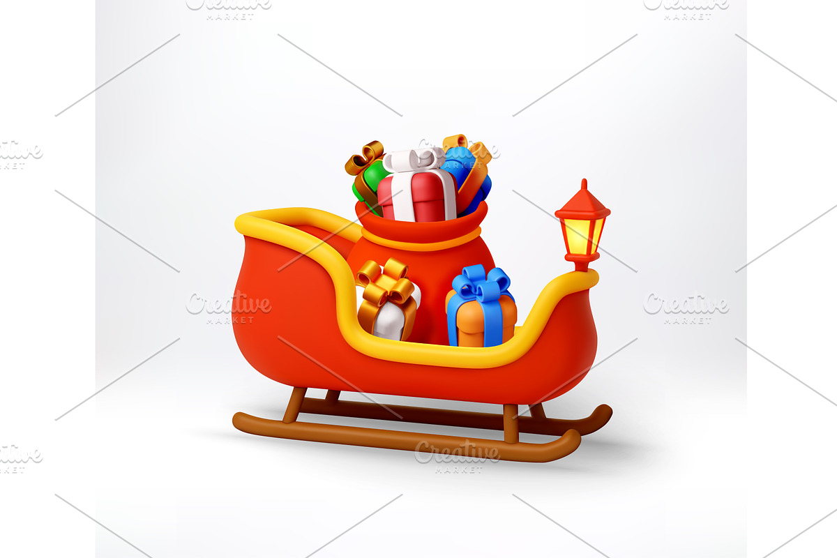 3D Red sleigh filled with colorful, an Object Illustration by Abscent
