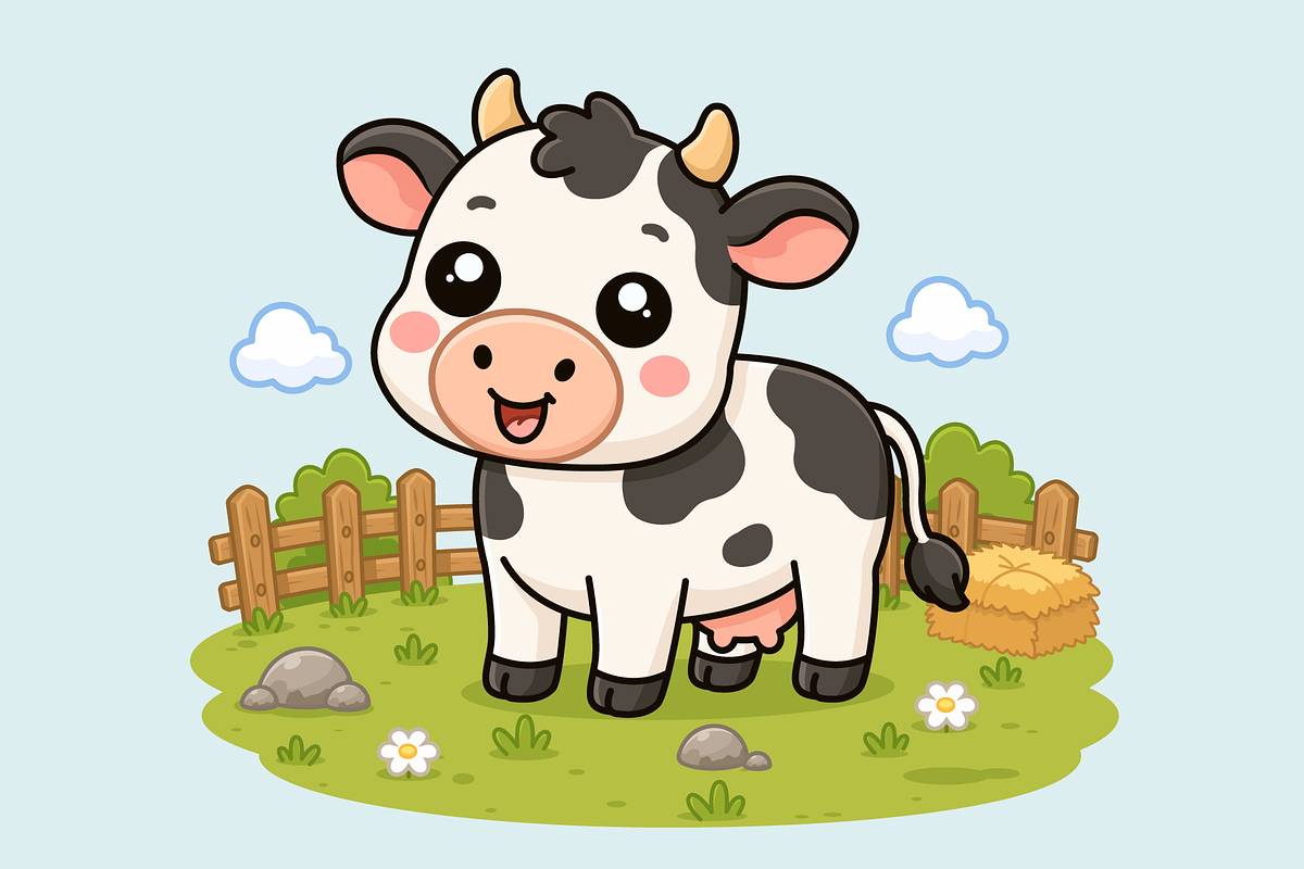 Cute Cartoon Cow on a Farm, an Animal Illustration by Artpon Illustration (Photo 2 of 3)