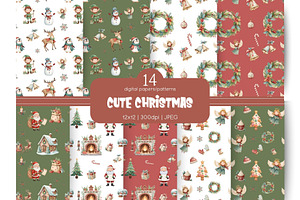 Cute Christmas Digital Papers, an Illustration by MockupWizard
