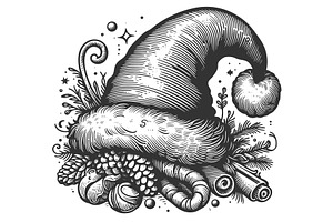 Santa Claus Hat engraving vector, an Object Illustration by AlexArt