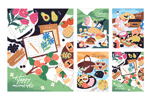 Summer picnic posters, cards set, a Food Illustration by PaperTrident