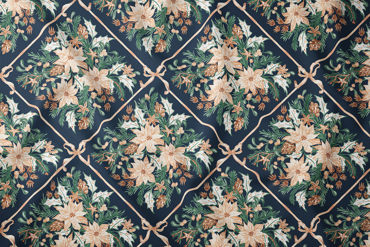 Christmas Botanical Grid Pattern, a Pattern Graphic by SirenaArt (Photo 13 of 20)