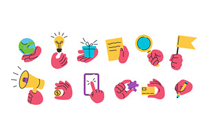 Hands carried icons. Doodle hand, an Object Illustration by winwin.art