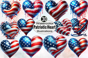 Watercolor Patriotic Heart Sublimat, an Illustration by SVGArt