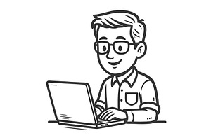 Smiling Man Working on Laptop, a Person Illustration by AlexArt