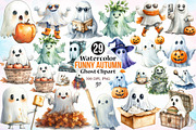 Watercolor Funny Autumn Ghost PNG, a Seasonal Illustration by Canvas Craft (Thumbnail 1 of 8)