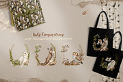 Owls Story watercolor forest clipart, an Animal Illustration by Alamella (Thumbnail 7 of 12)