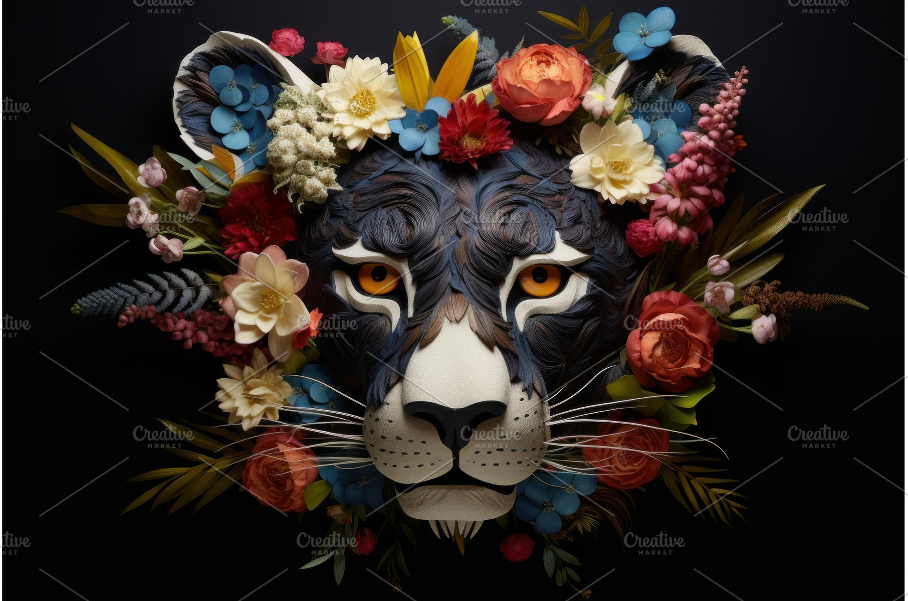 Elusive Panther head flowers mammal, an Animal Photo by Ylivdesign