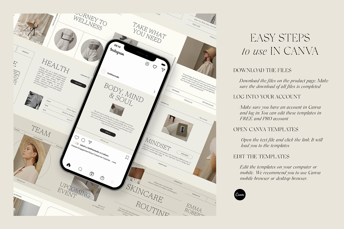 Wellness Social Media Pack Canva PS, a Social Media Template by Feel This