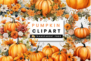 Orange Pumpkins Flowers PNG Clipart