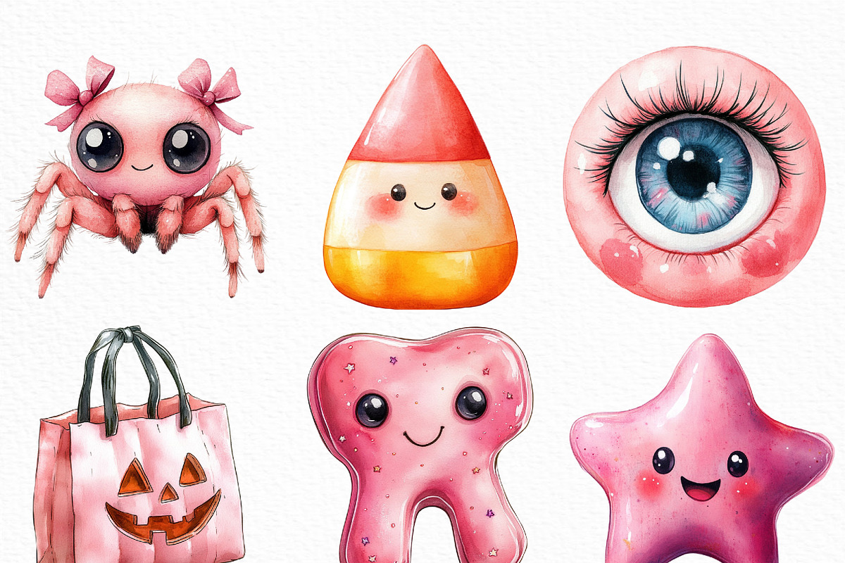 Kawaii Pink Halloween Clipart Bundle, an Illustration by Craft Nest (Photo 3 of 6)