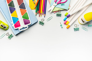 School supplies and stationery items for education concept, a School & Education Photo by Olena Rudo