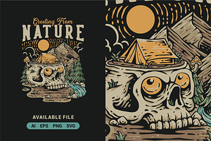 Skull Tent Camping Vector, an Illustration by ImoogiStudio