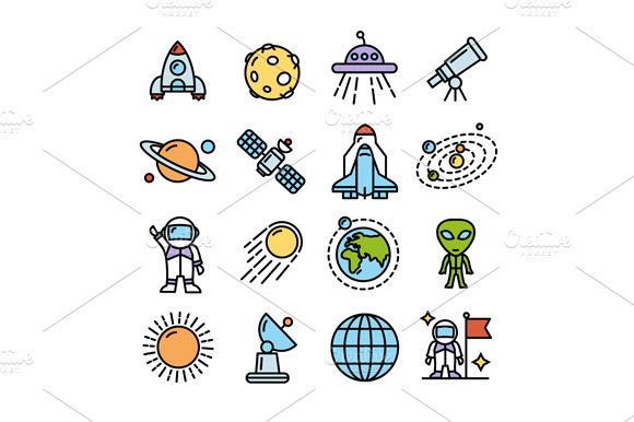 Spase Colorful Icons Set. Vector