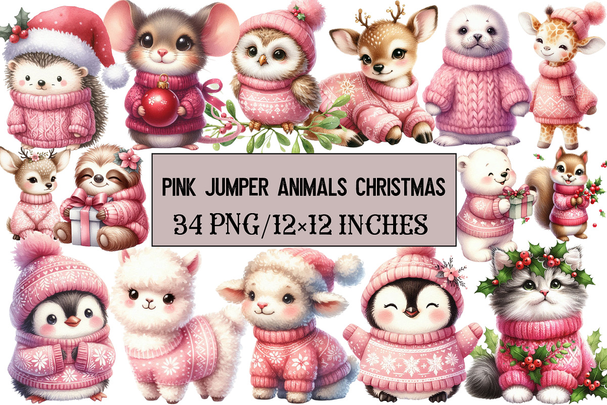 Pink Jumper Animals Christmas, an Illustration by Design Market (Photo 1 of 5)