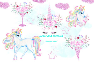 Watercolor Unicorn Clip Art.