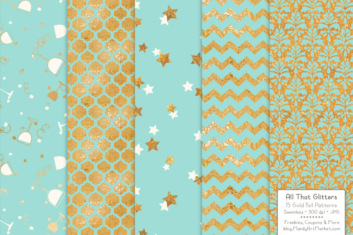 Aqua Gold Foil Digital Papers, a Pattern Graphic by Amanda Ilkov (Photo 4 of 4)