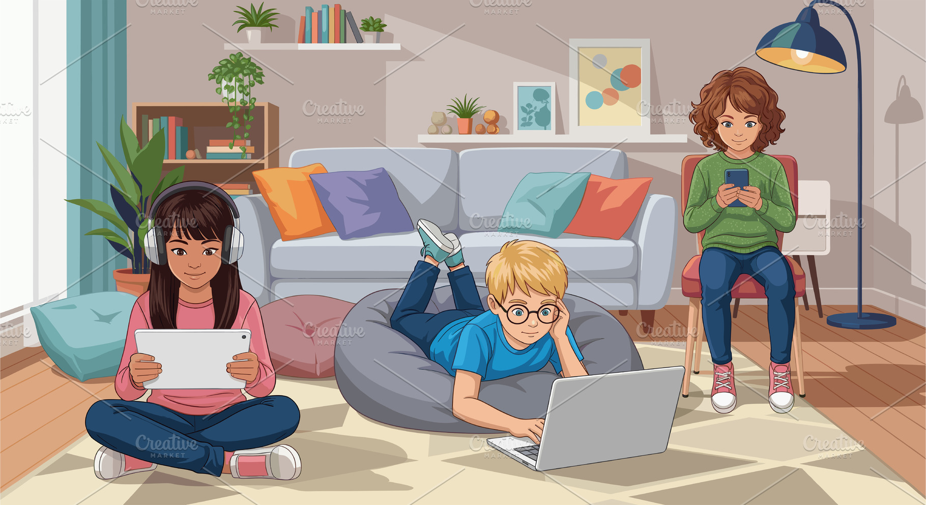 Children Using Digital Devices, a Photo by angellodeco