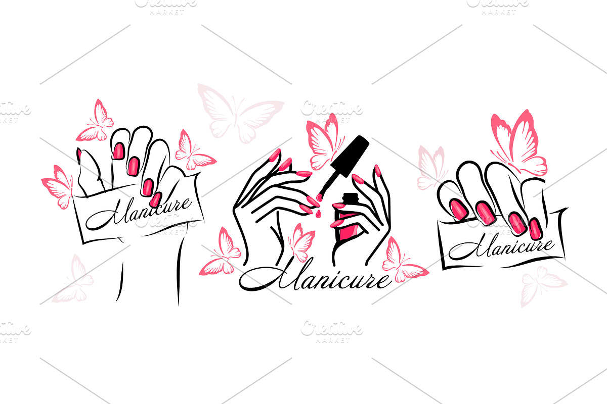Butterfly manicure logo set. Nail, an Object Illustration by Nenahliadava Design