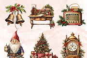 Watercolor Antique Christmas Clipart, a Seasonal Illustration by GiraffeCreative (Thumbnail 7 of 9)