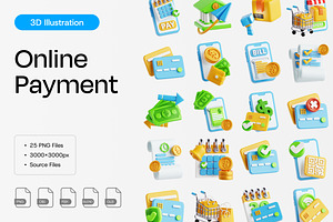 Online Payment 3D Icon Set, an Object 3D Model by Eklip Studio
