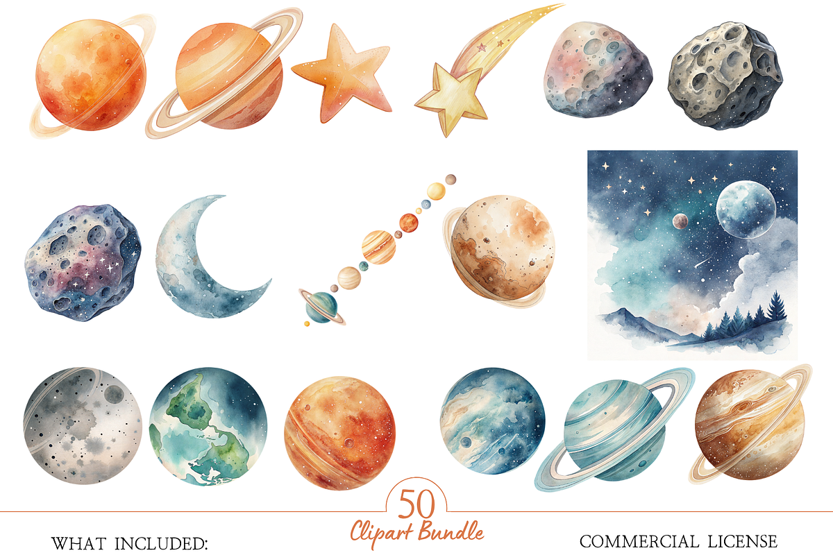 Cute Space Clipart PNG, an Object Illustration by MockupWizard (Photo 4 of 6)