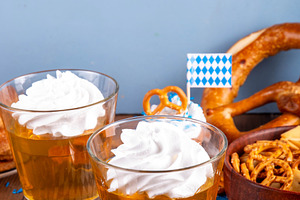 Oktoberfest dessert idea, colorful golden jelly pudding with whi, a Food & Drink Photo by Rimma