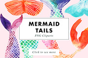 Mermaid Tails Watercolor Cliparts, an Illustration by Heartmade by Claudia (Thumbnail 1 of 2)