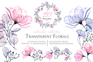 Watercolor Transparent Florals set