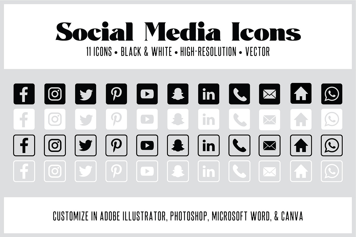 11 Square Social Media Icons Custom, an Outline Icon by Em & Dash (Photo 1 of 3)