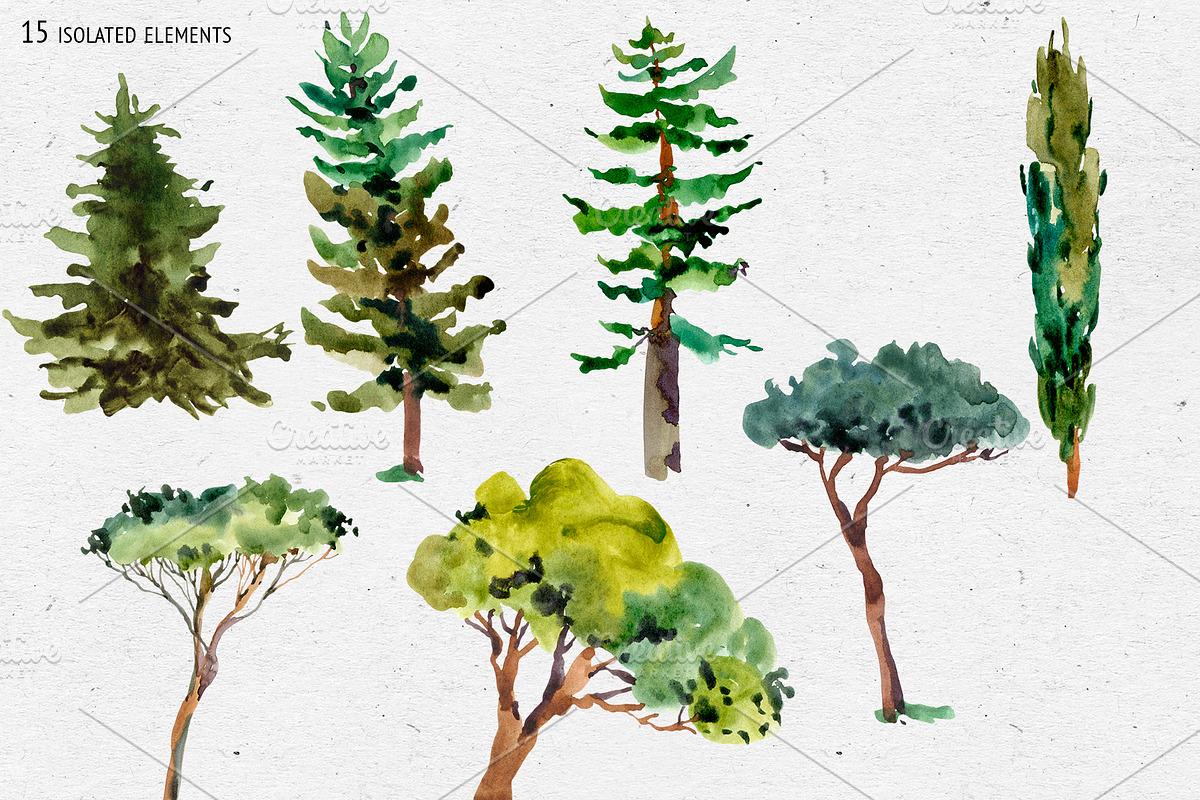 Watercolor Tree Clipart, an Illustration by Belusuab (Photo 3 of 10)