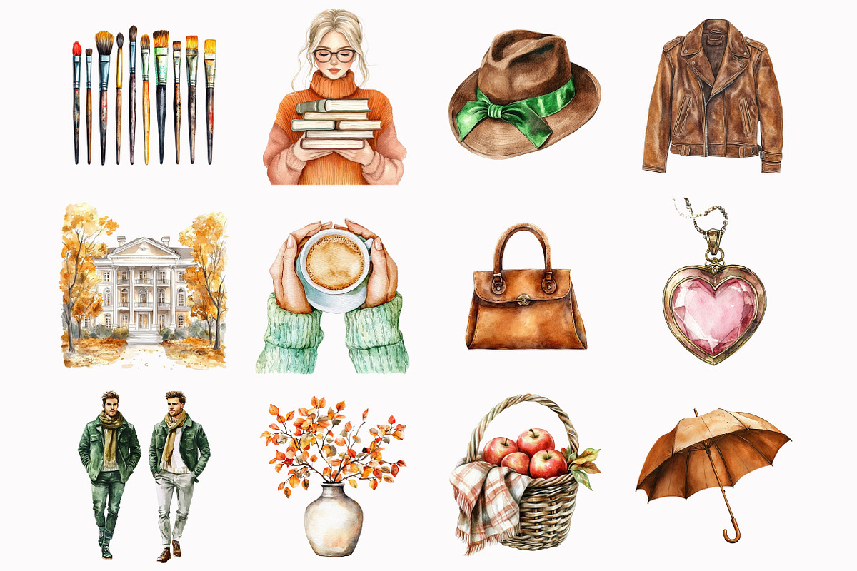 Watercolor Autumn Gallery Clipart, an Illustration by Design Market (Photo 4 of 5)