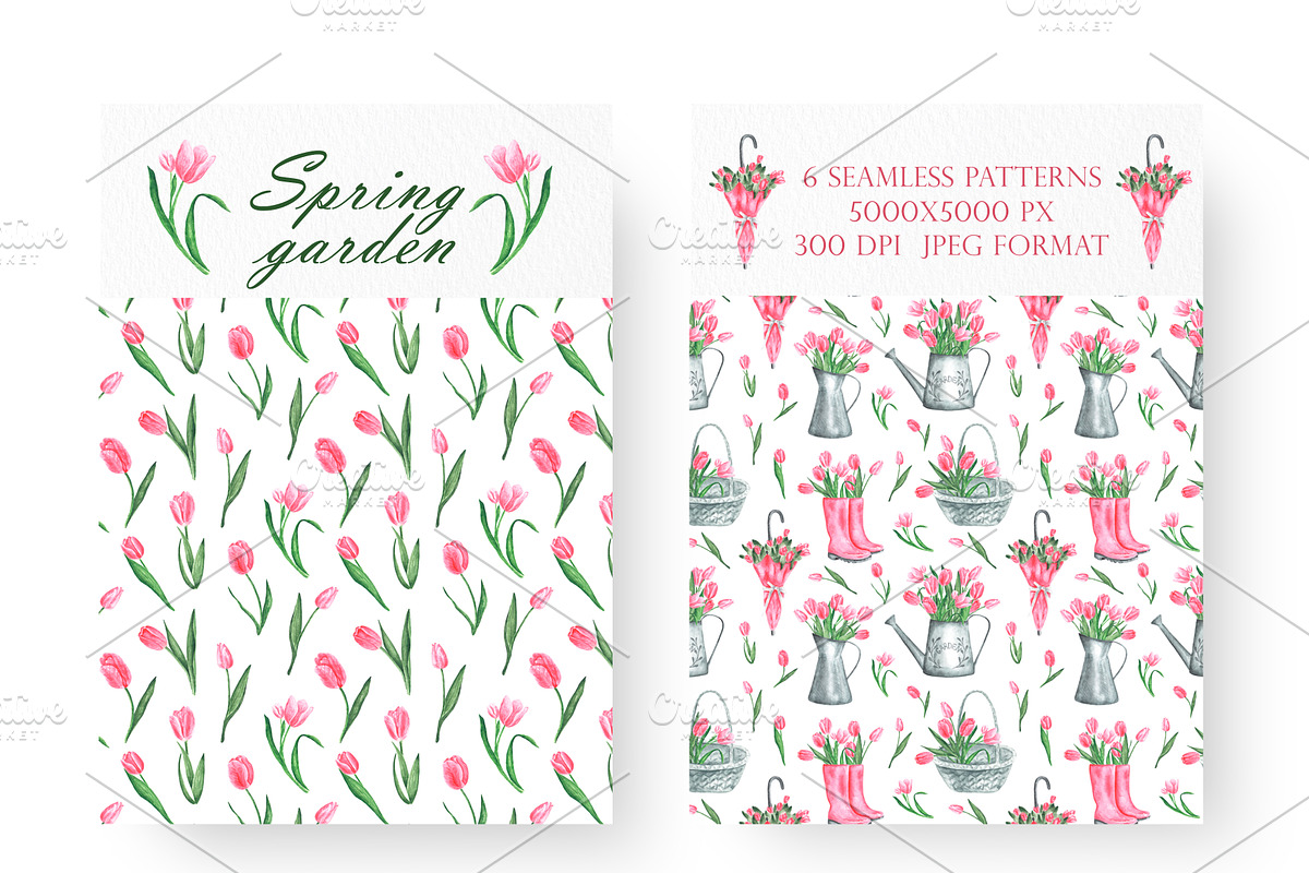 Pink tulips watercolor set. Flowers, an Illustration by SabinaWatercolorArt (Photo 8 of 14)