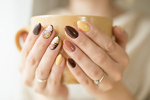 Hands of autumn nails stock photo containing nails and hands