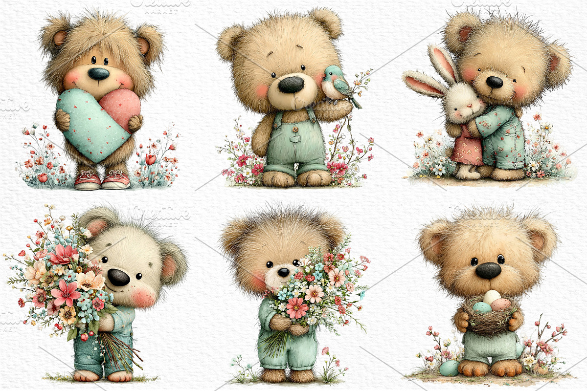 Whimsical Spring Teddy Bear Clipart, an Illustration by Craft Nest (Photo 5 of 11)
