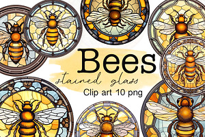 Honey Bees Png Stained Glass Clipart, an Animal Illustration by Tanya Kart