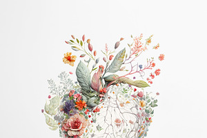 Painting with of a vibrant and colorful heart shaped arrangement